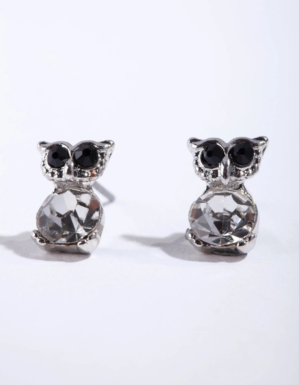 Highlight Accent Silver Diamante Owl Stud Earrings
