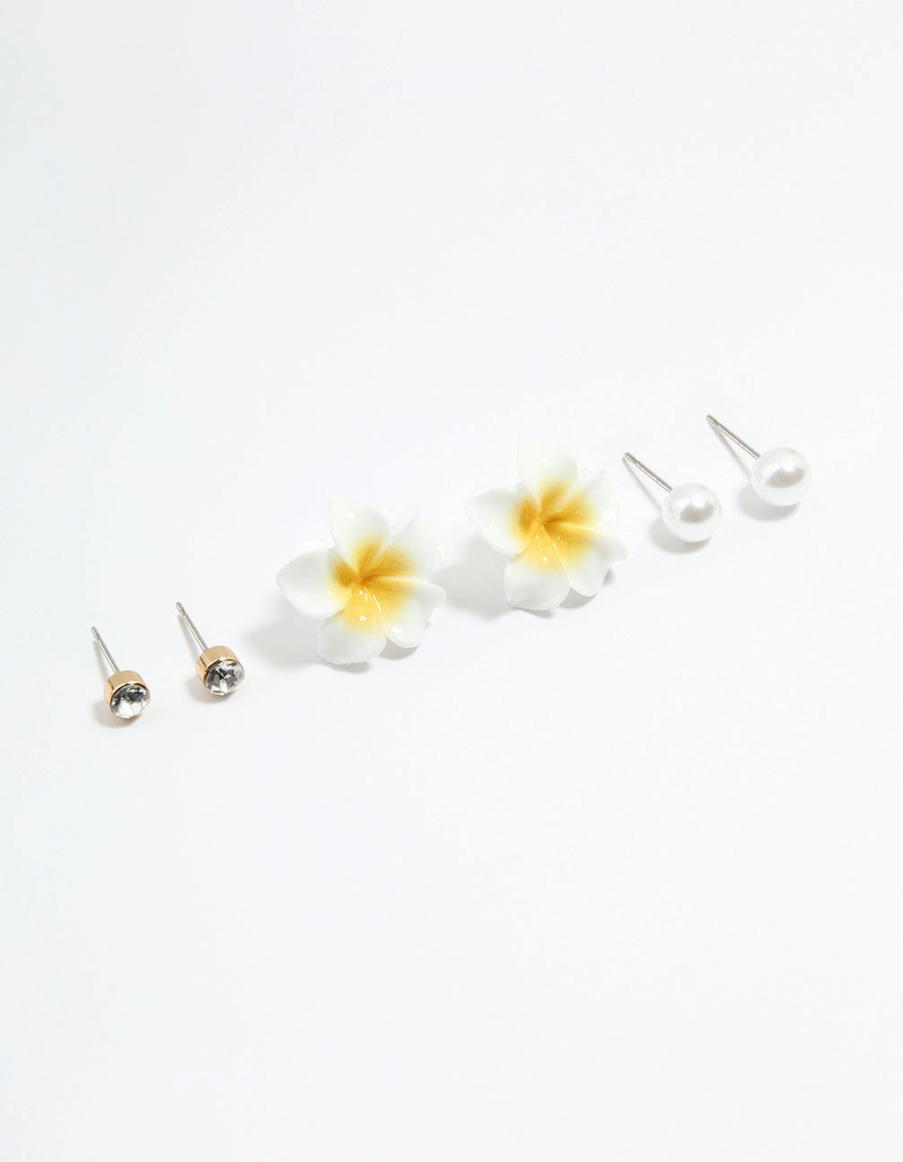 Silver Diamante Pearl & Frangipani Earrings 3-Pack Creative Glance Pure Detail