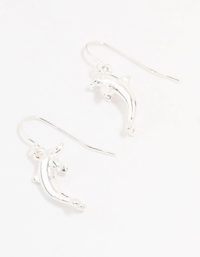Gloss Touch Silver Dolphin Drop Earrings