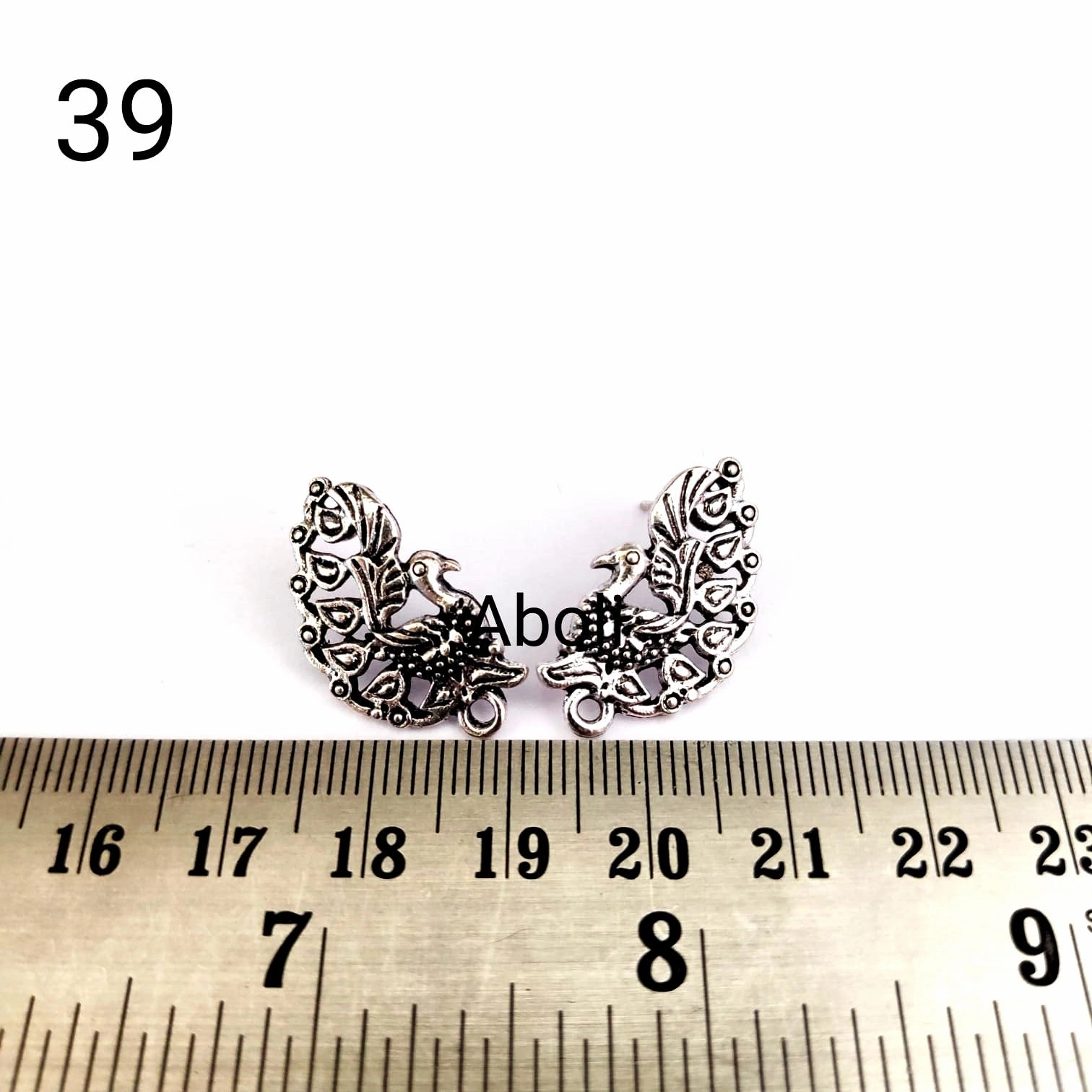 Silver earrings stud components oxidised peacock earrings material ESS39 Unique Item