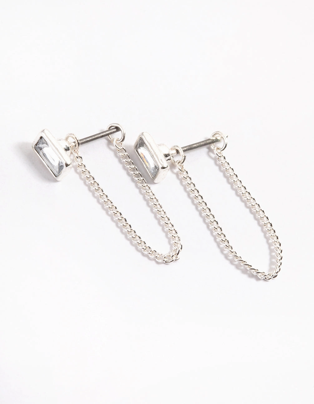 Silver Emerald Chain Front & Back Earrings Neutral Mood