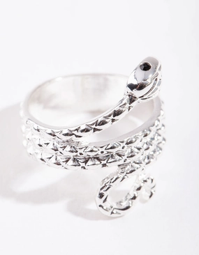 Daily Match Cool Texture Silver Etched Snake Ring