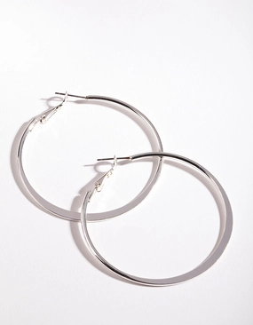 Silver Flat Edge 5cm Hoop Earrings Daily Collection Elegant accessory