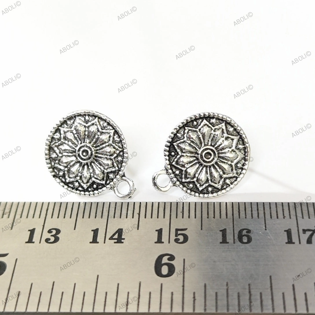 Everyday Trinket Silver floral round stud earring components metal earrings findings ESS95