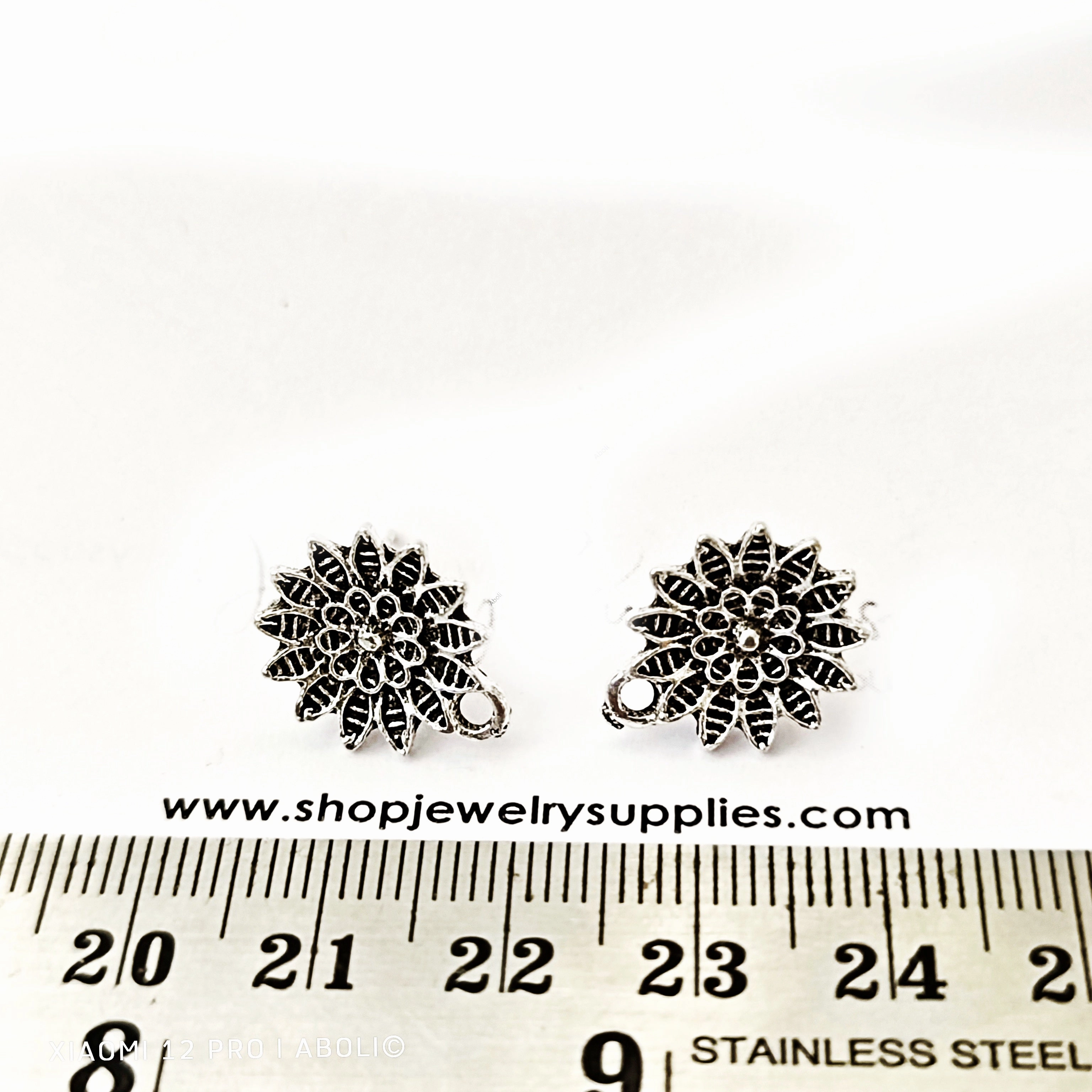 Stunning look Silver flower stud earring components metal earrings findings ESS92