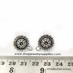 Silver flower stud earring components metal earrings findings ESS93 Vibrant Embellishment
