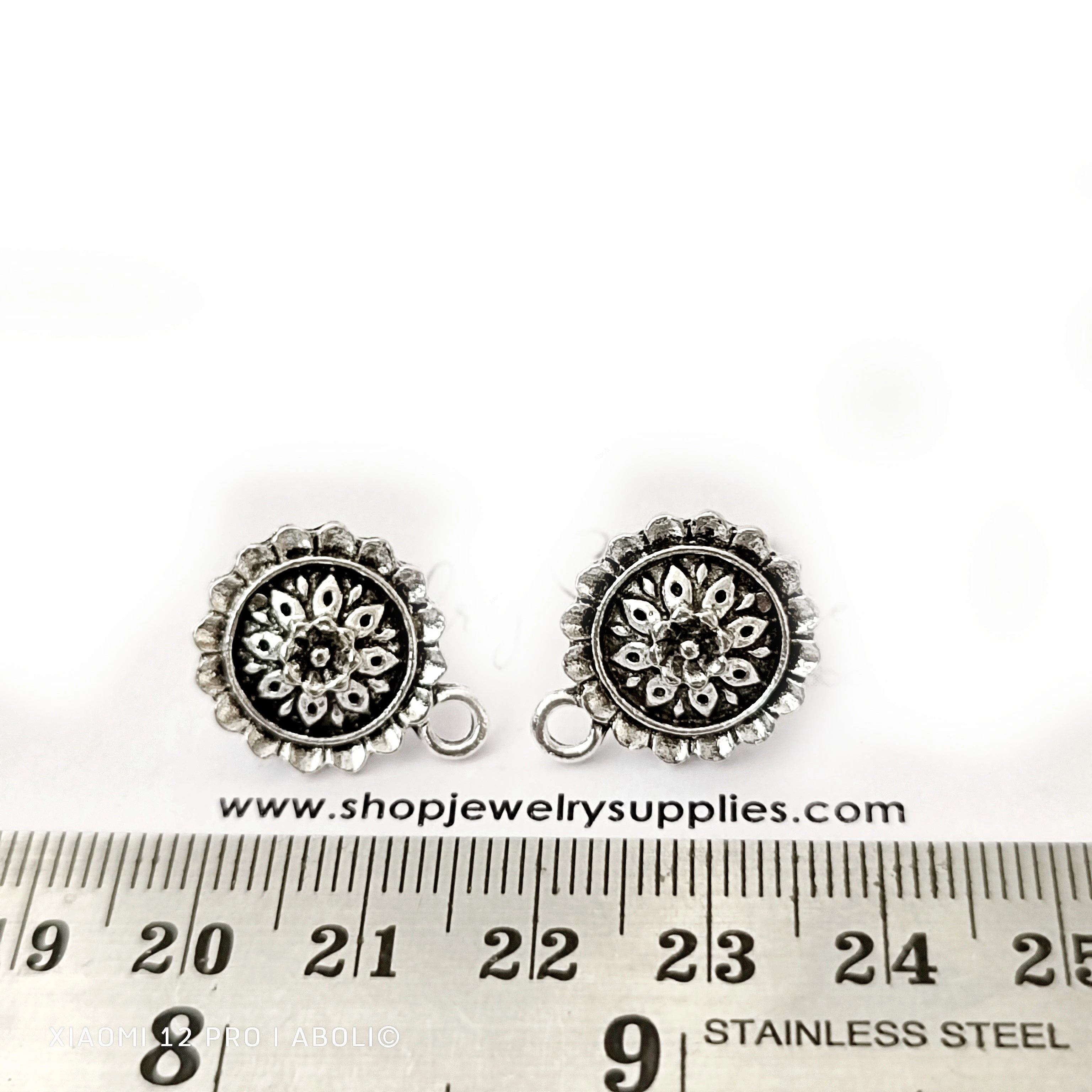 Silver flower stud earring components metal earrings findings ESS93 Vibrant Embellishment