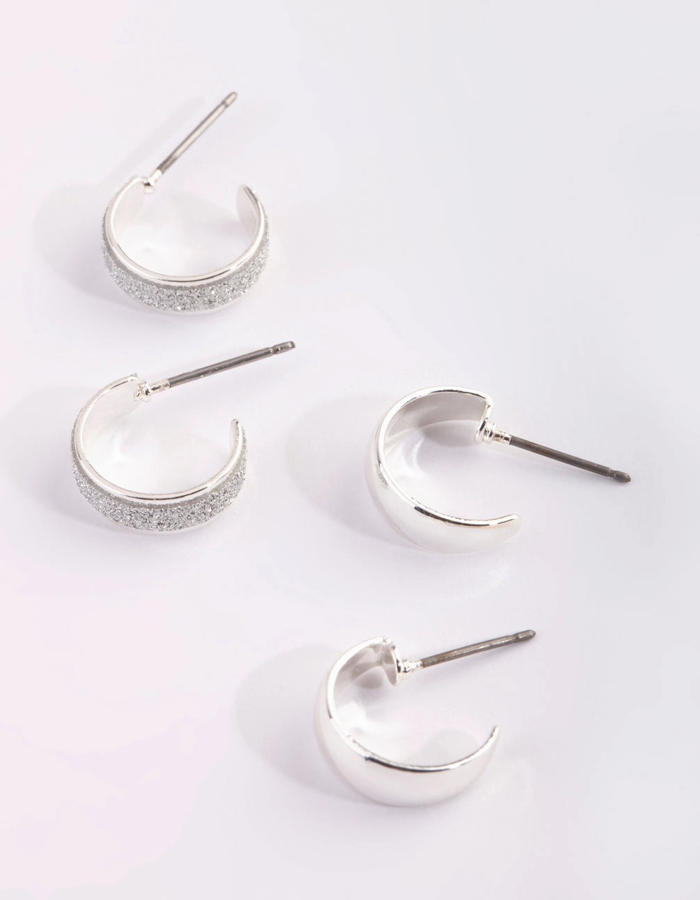 Sleek Piece Premium Radiance Silver Glitter Huggie Hoop Earring Set