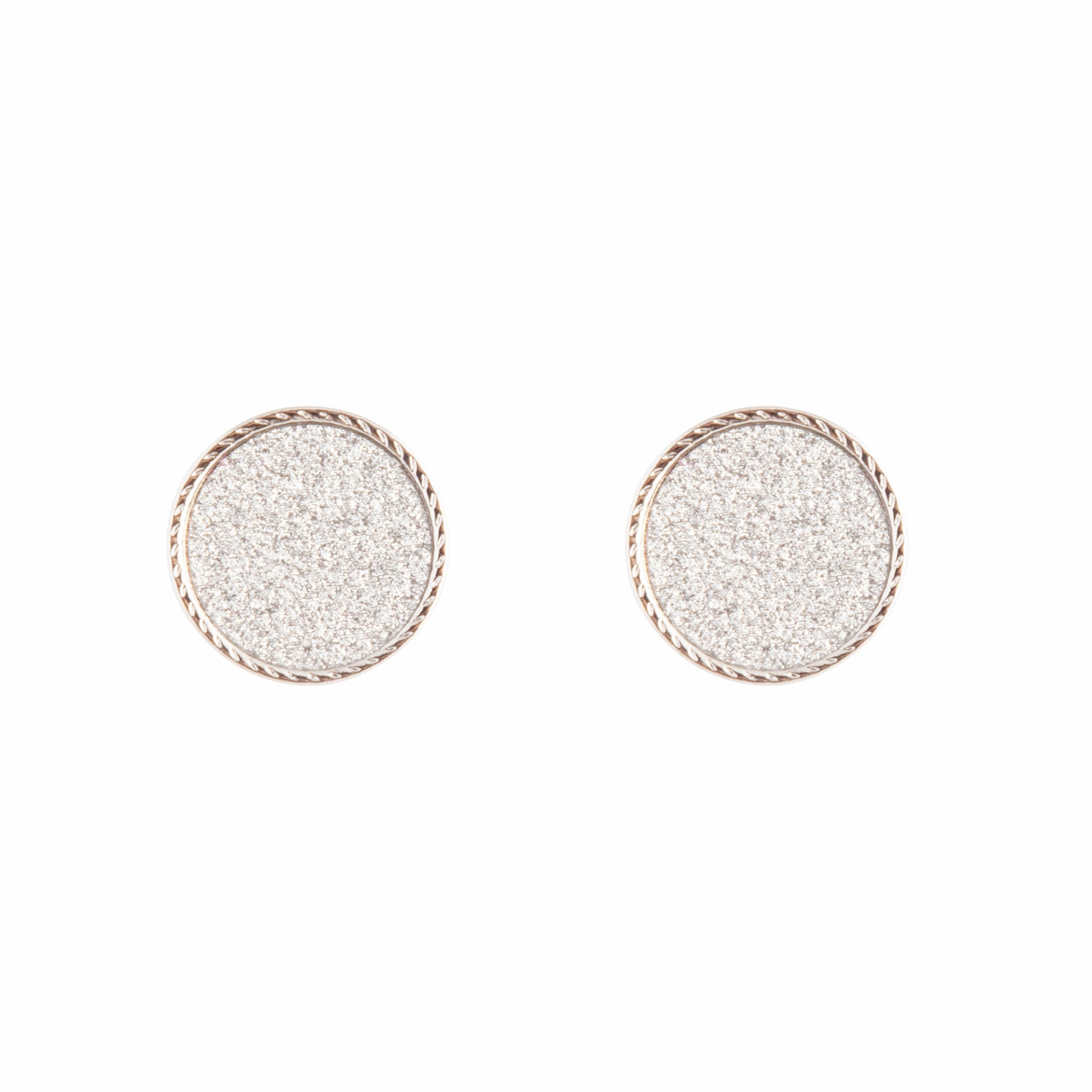 Silver Glitter Inlay Disc Earrings Classic Style Luminous Finish