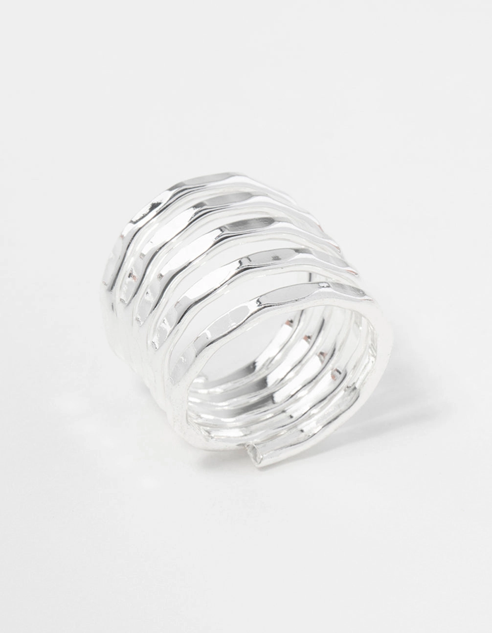 Silver Hammered Wrap Ring Silhouetted Shine