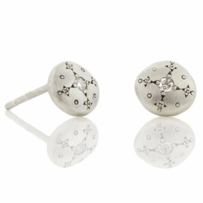 Silver Lights Charm Studs - Diamond   Sterling Silver Youthful Glow
