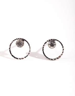Silver Mini Circle Dia Stud Earrings Metallic Touch