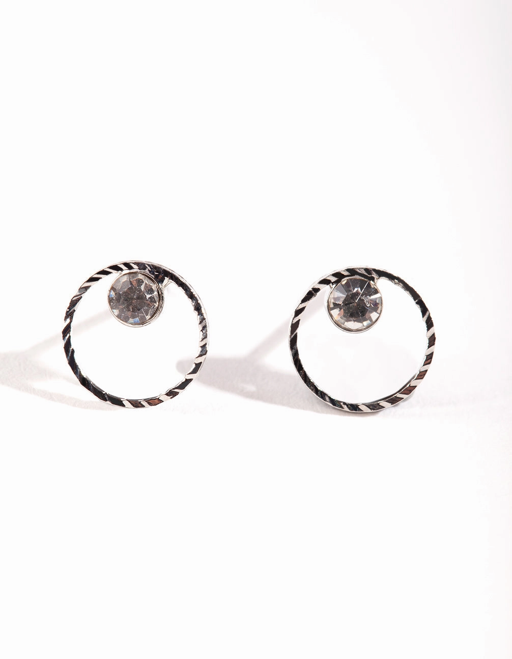 Silver Mini Circle Dia Stud Earrings Metallic Touch