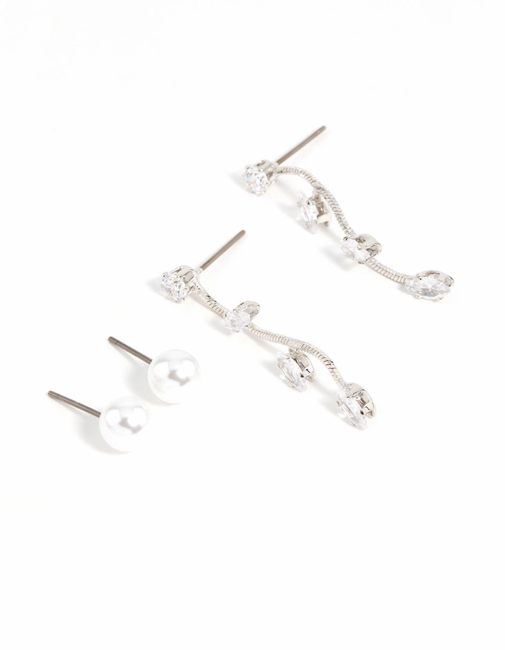 Silver Pearl & Cubic Zirconia Vine Drop Earrings 2-Pack Refined Piece Sculpted Finish