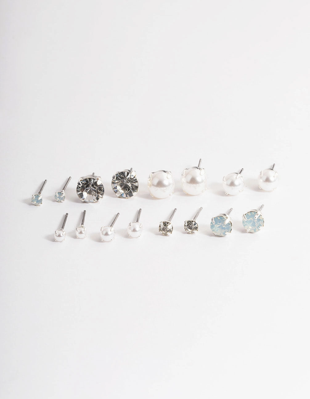Silver Pearl & Diamante Stud Earrings 8-Pack Daily Outfit