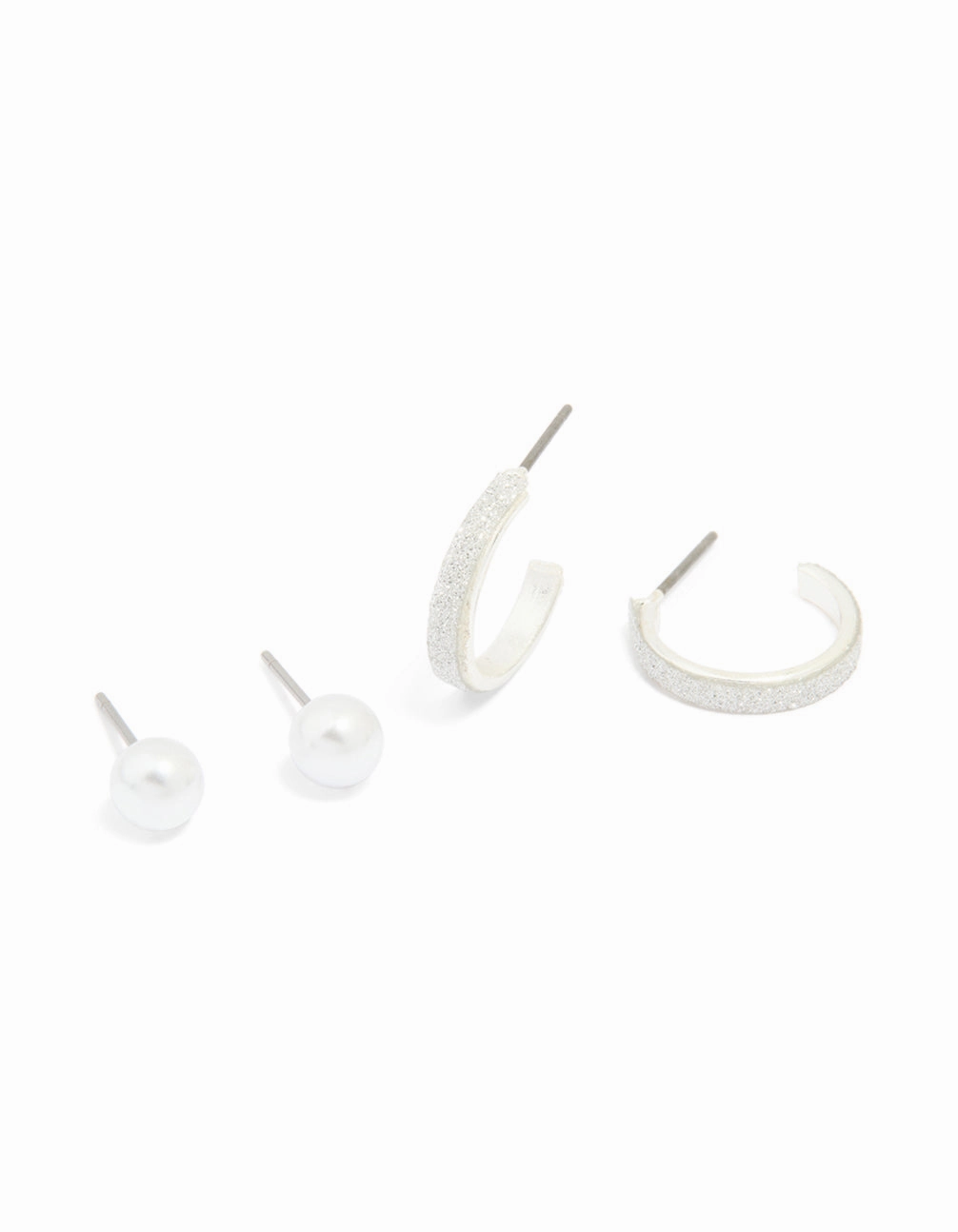 Chic Choice Shimmering Craft Silver Pearl Studs & Glitter Hoop Earrings 2-Pack