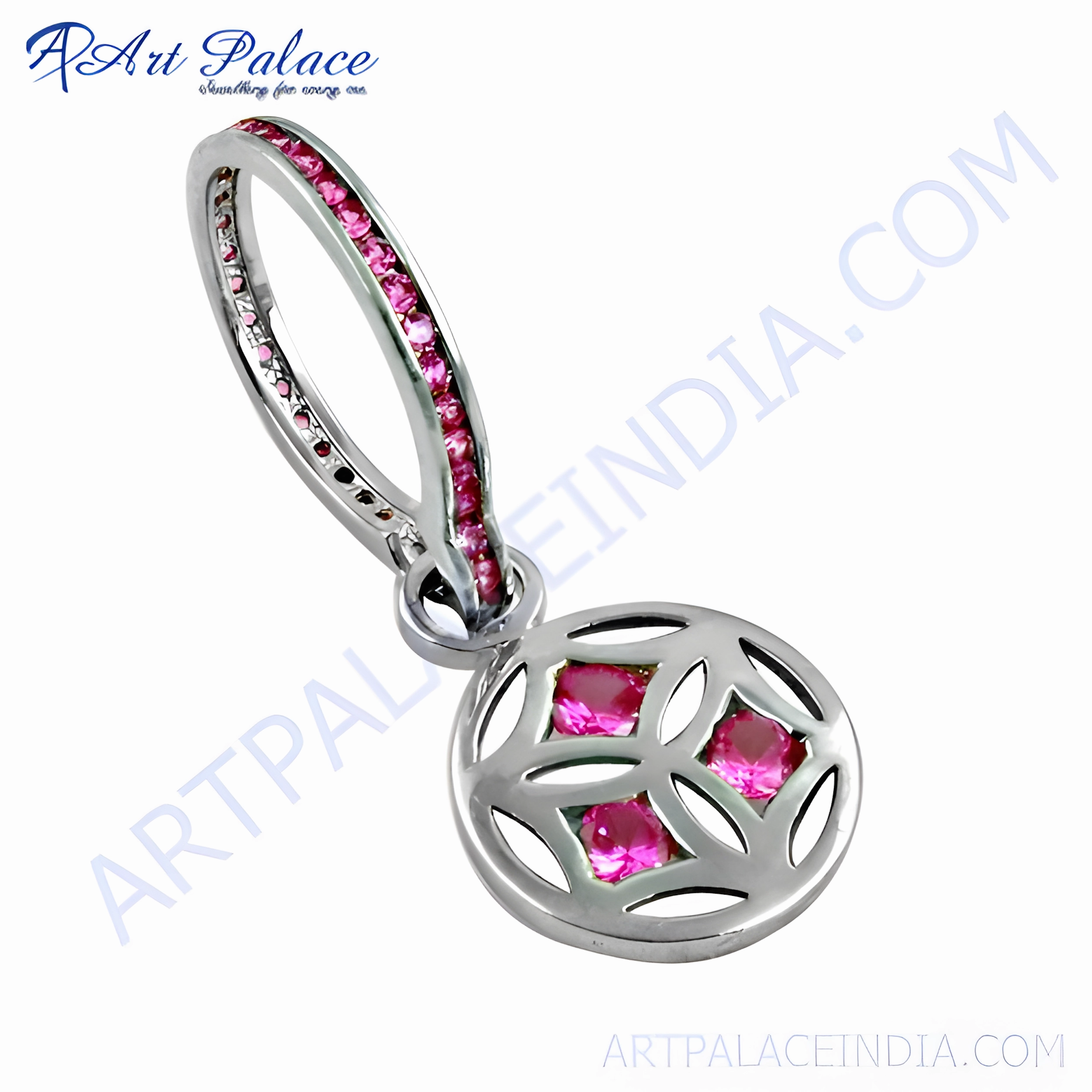 Silver Pendant with Pink Cubic Zirconia - Fret Designer Jewelry Minimal Detail