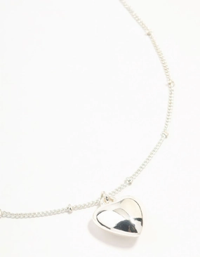 Silver Puffy Heart Ball Chain Necklace Glamour Appeal