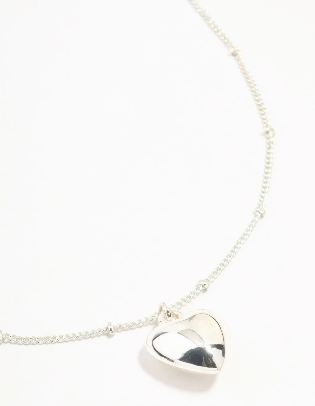 Silver Puffy Heart Ball Chain Necklace Glamour Appeal
