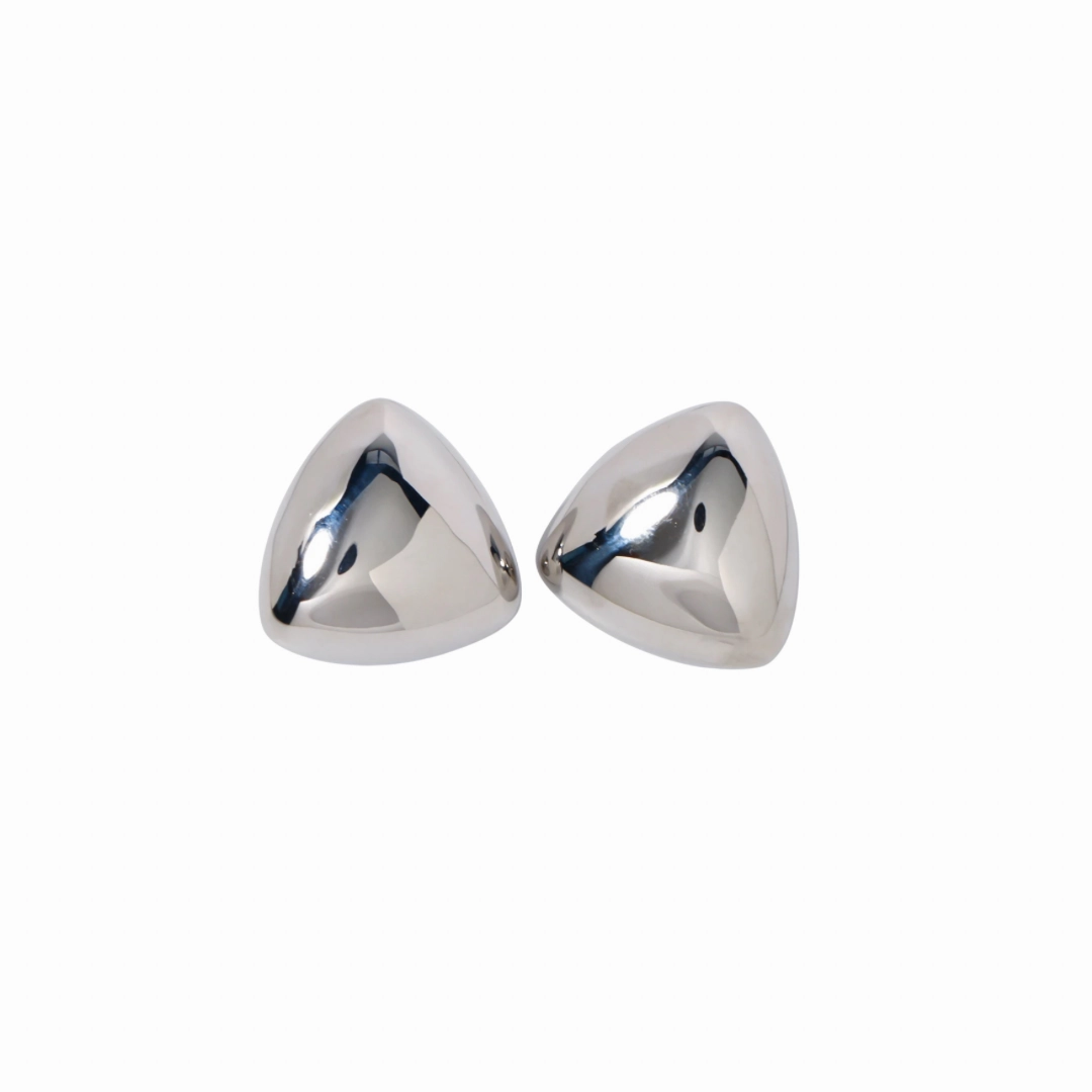 Classic Finish Business Piece SILVER PUFFY TRIANGLE EARRINGS