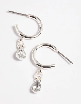 Silver Stone Drop Huggie Earrings Effortless Accent