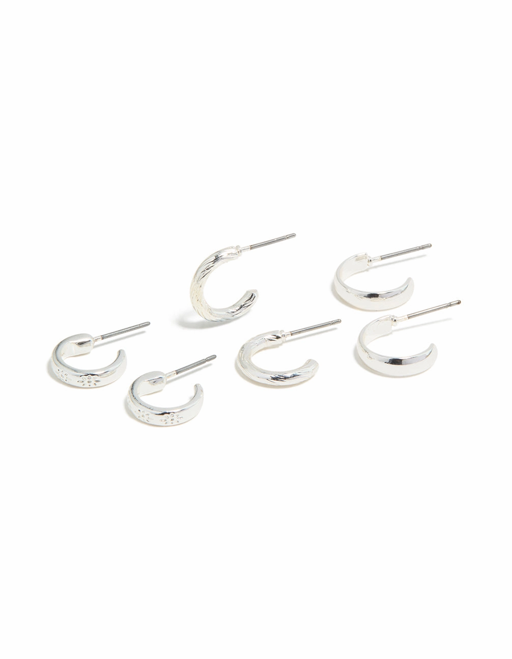 Silver Textured & Smooth Hoop Earrings 3-Pack Stylish pieces