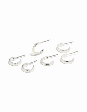 Silver Textured & Smooth Hoop Earrings 3-Pack Stylish pieces