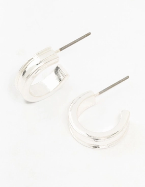 Silver Thick Centred Mini Hoop Earrings Mood Piece Timeless Line