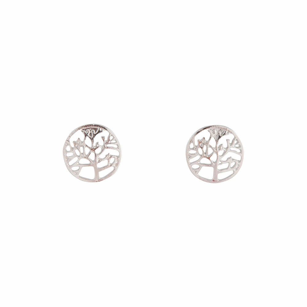 Sophisticated Element Luxurious Style Silver Tree Of Life Stud Earrings