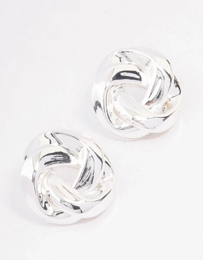 Festive Style Luxury Shine Silver Twisted Rope Circle Stud Earrings