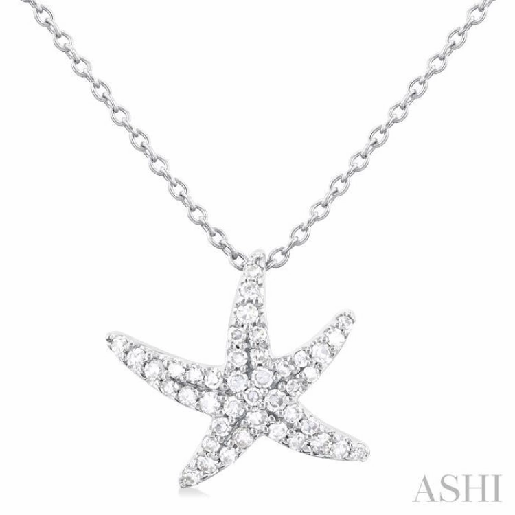 Fall Item 1/5 Ctw Petite Starfish Round Cut Diamond Fashion Pendant With Chain in 10K White Gold