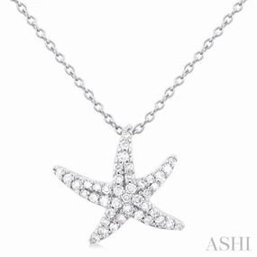 Fall Item 1/5 Ctw Petite Starfish Round Cut Diamond Fashion Pendant With Chain in 10K White Gold