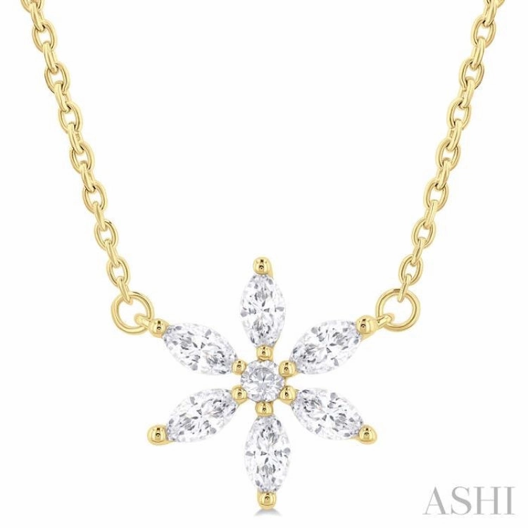 Chic Edge Coordinating Jewelry 1/3 Ctw Floral Motif Marquise and Round Cut Diamond Fashion Pendant With Chain in 14K Yellow Gold