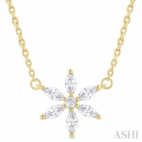 Chic Edge Coordinating Jewelry 1/3 Ctw Floral Motif Marquise and Round Cut Diamond Fashion Pendant With Chain in 14K Yellow Gold