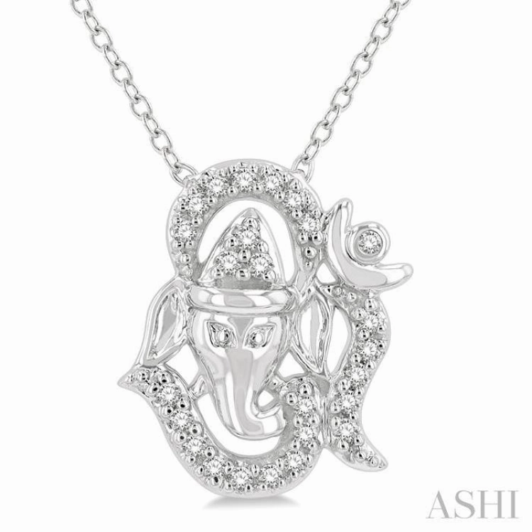 Chic Accent Great Adornment 1/10 Ctw Ganesha in OM Petite Round Cut Diamond Fashion Pendant With Chain in 10K White Gold
