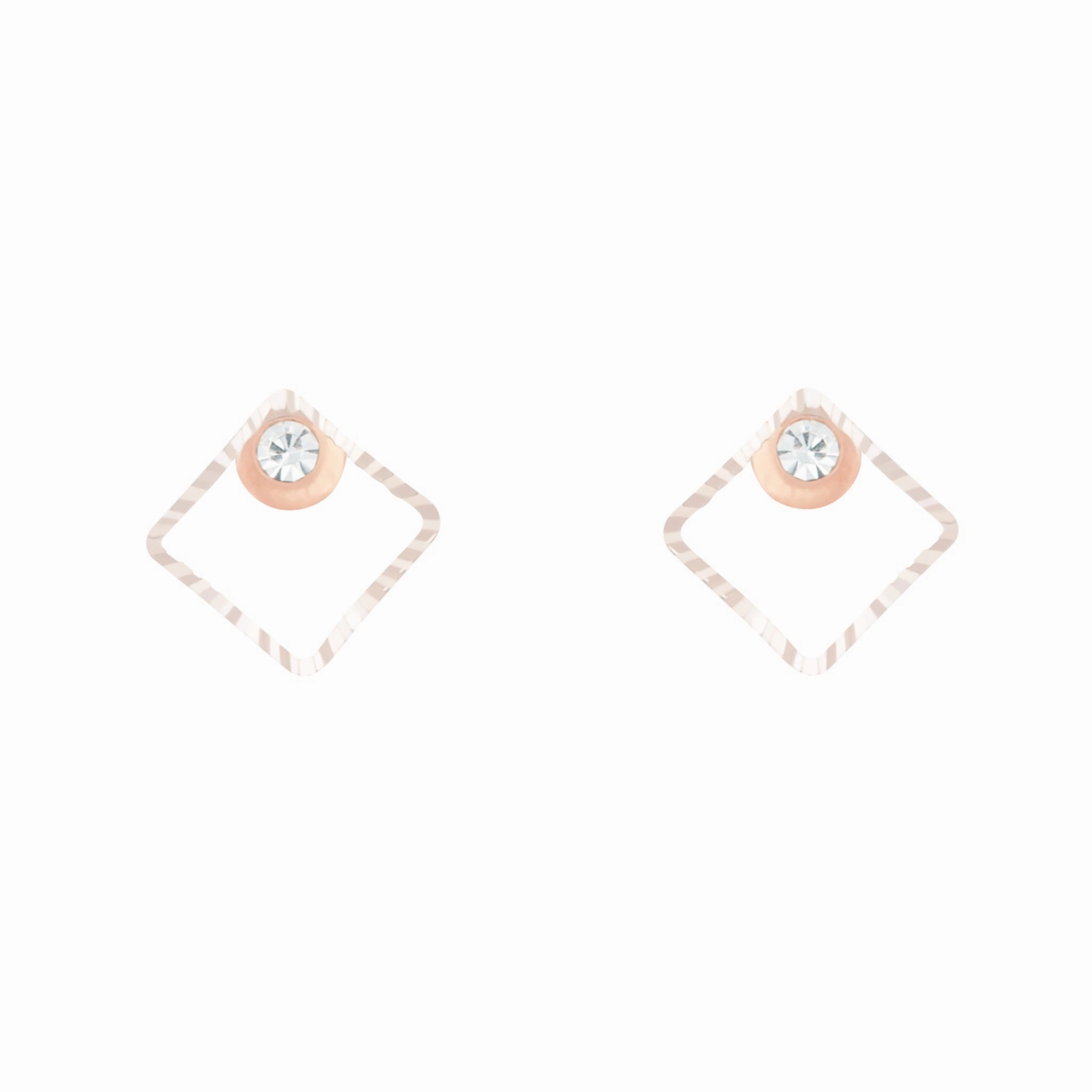 Everyday Look Romantic Accent Rose Gold Geometric Square Diamante Stud Earrings