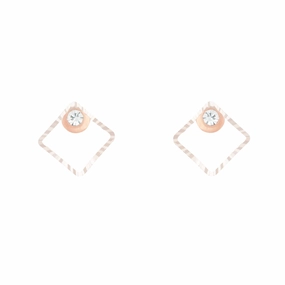 Everyday Look Romantic Accent Rose Gold Geometric Square Diamante Stud Earrings