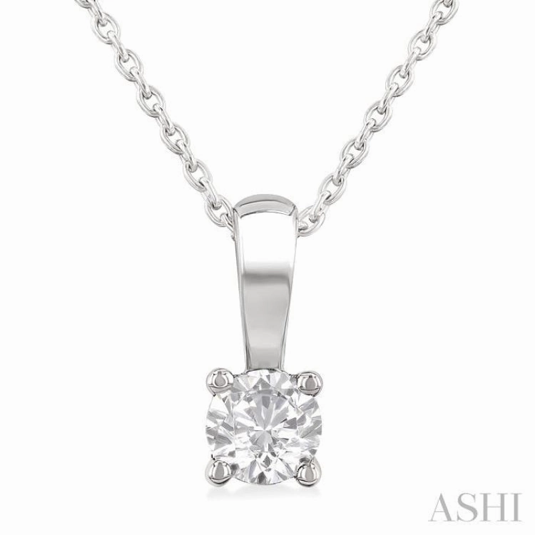 Great Present Superb Ornament 1/3 Ctw Prong Set Round Cut Diamond Solitaire Pendant With Chain in 14K White Gold