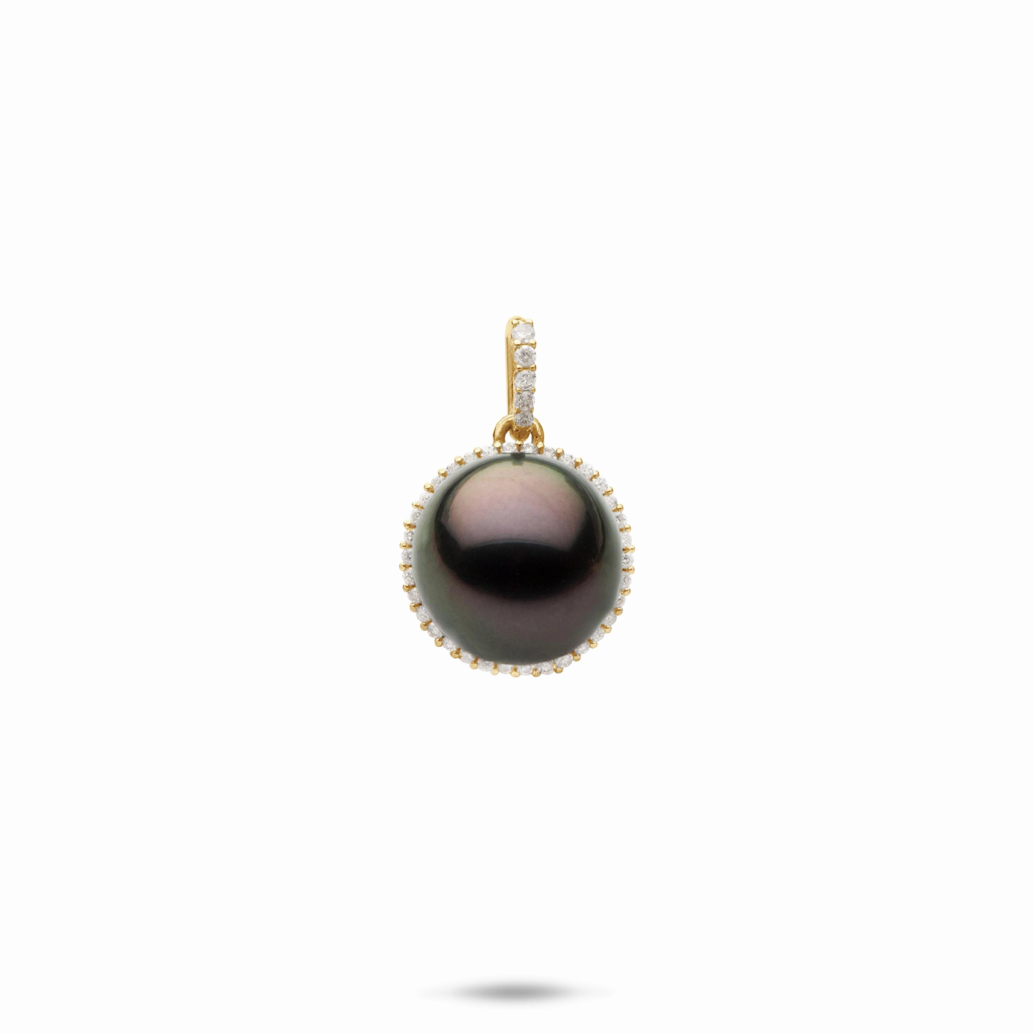 Fine Present Special Accent Halo Tahitian Black Pearl Pendant in Gold with Diamond - 10-11mm