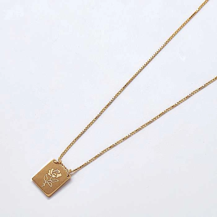 Nature Lover Gold Rose Bar Pendant Necklace