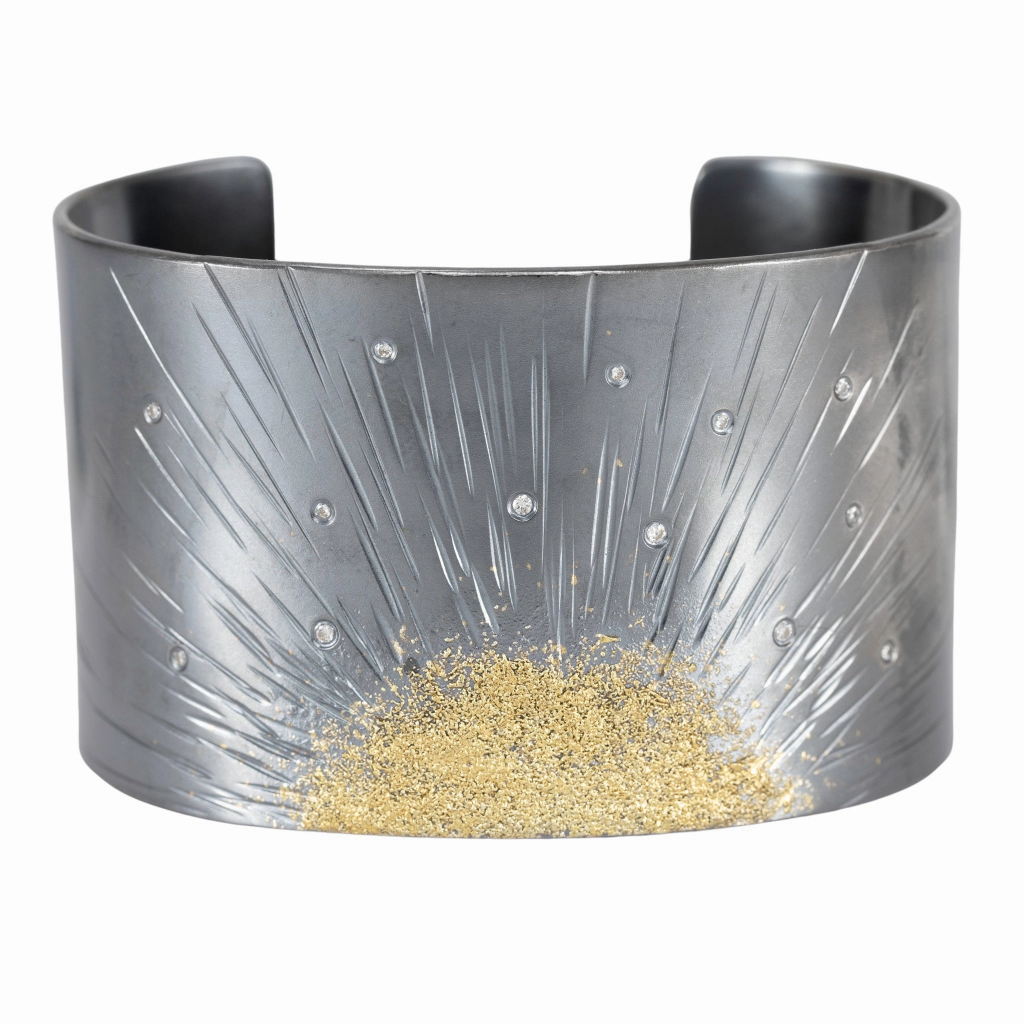Sun Rays Cuff - 22k Gold, Oxidized Silver   VS White Diamonds Vibrant Touch Pieces