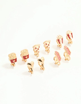 Gold Movie Snacks Clip-On Earrings 5-Pack Signature Detail