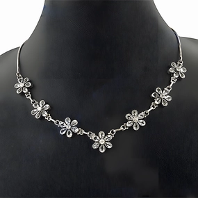 Indian Touch Cubic Zirconia Gemstone Silver Necklace - Floral CZ Necklace | Superior Quality Artistic Style Handmade Item