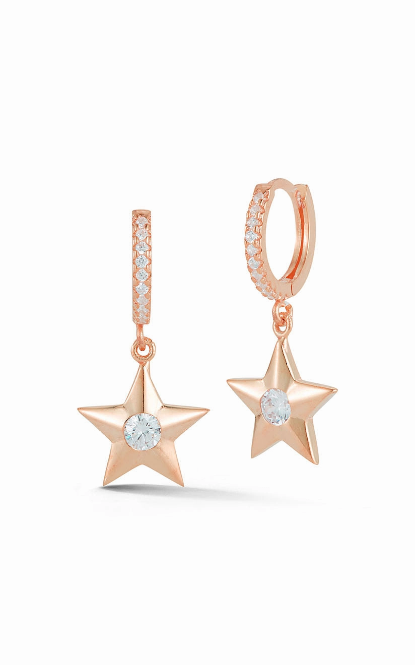 Shine And Style Crisp Accent Star Charm Huggies Earring