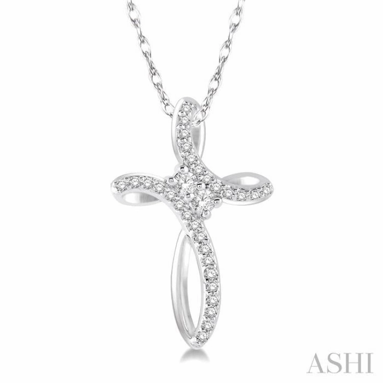 1/5 Ctw Rolled Back Cross Charm 2Stone Round Cut Diamond Pendant With Link Chain in 14K White Gold Durable item