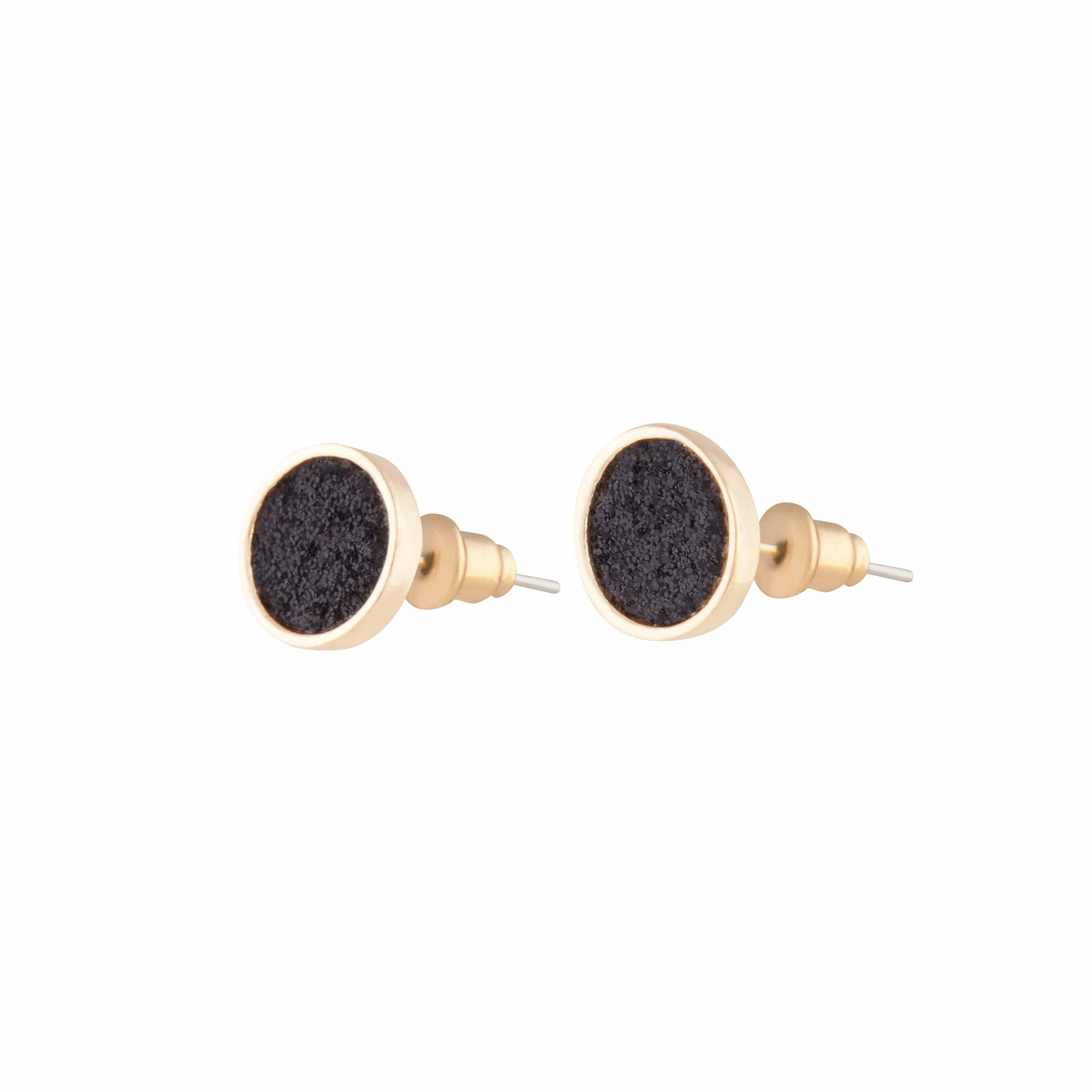 Distinctive Style Black Gold Mini Round Glitter Stud Earrings