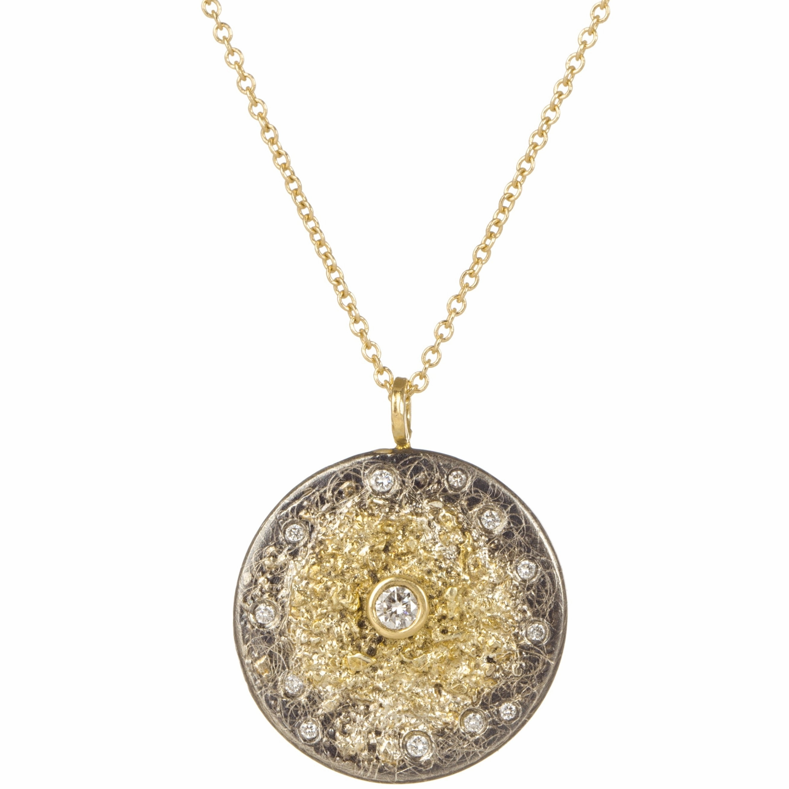Starburst Necklace on 14k Gold Chain - 22k/18k/14k Gold, Oxidized Silver   VS Diamonds Casual Style Mixed Metals