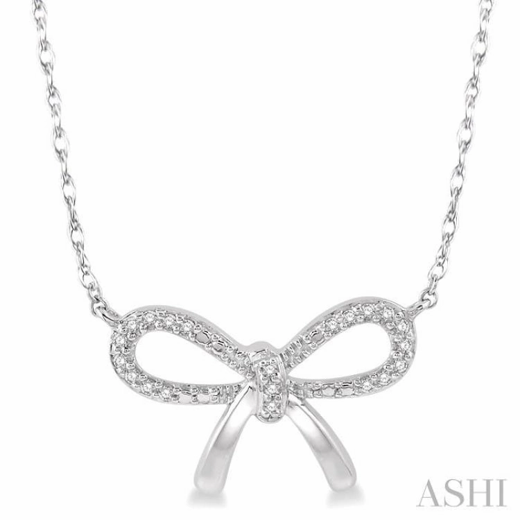 Bold Accessory Everyday Accent 1/20 Ctw Bow Tie Round Cut Diamond Necklace in 10K White Gold