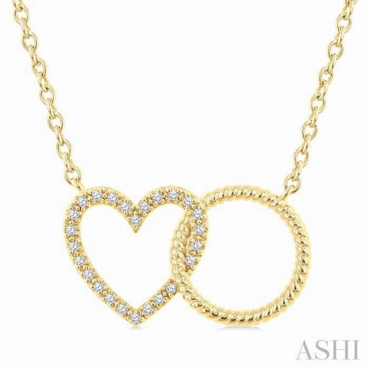 1/10 Ctw Single Cut Diamond Interlocked Heart Fashion Petite Pendant With Chain in 10K Yellow Gold Timeless Trend