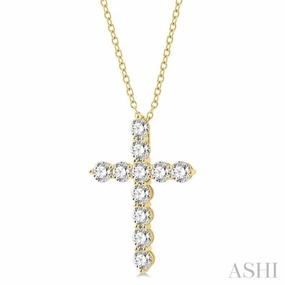 4 Ctw Round Cut Diamond Cross Pendant in 14K Yellow Gold with Chain Holiday Present